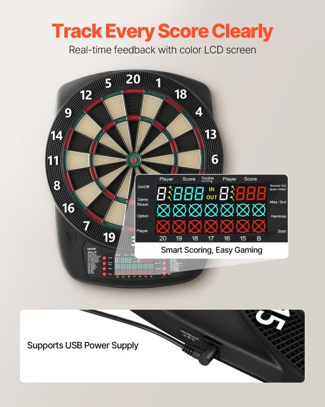 VEVOR Ηλεκτρονικός Στόχος Darts  336mm με 43 Παιχνίδια και 200+ Συν... VEVOR Ηλεκτρονικός Στόχος Darts  336mm με 43 Παιχνίδια και 200+ Συν...