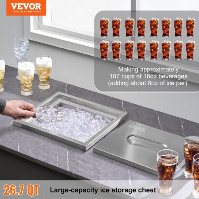 VEVOR Εντοιχιζόμενη Παγοθήκη, 40 qt, Ανοξείδωτη με Καπάκι, για Κουζίνα Εξωτερικού Χώρου  QRSCBC14LX12GKFNFV0
