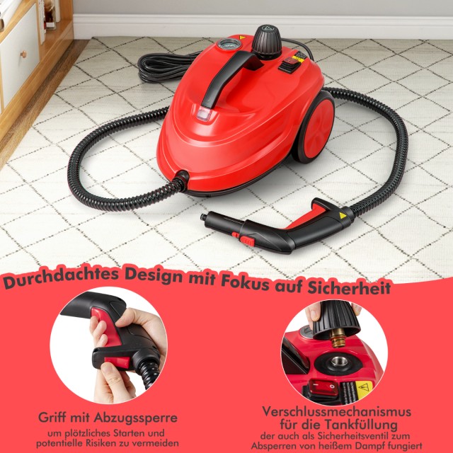 Costway Φορητό Ατμοκαθαριστής 2000W με 15 αξεσουάρ, Πολυλειτουργικό...