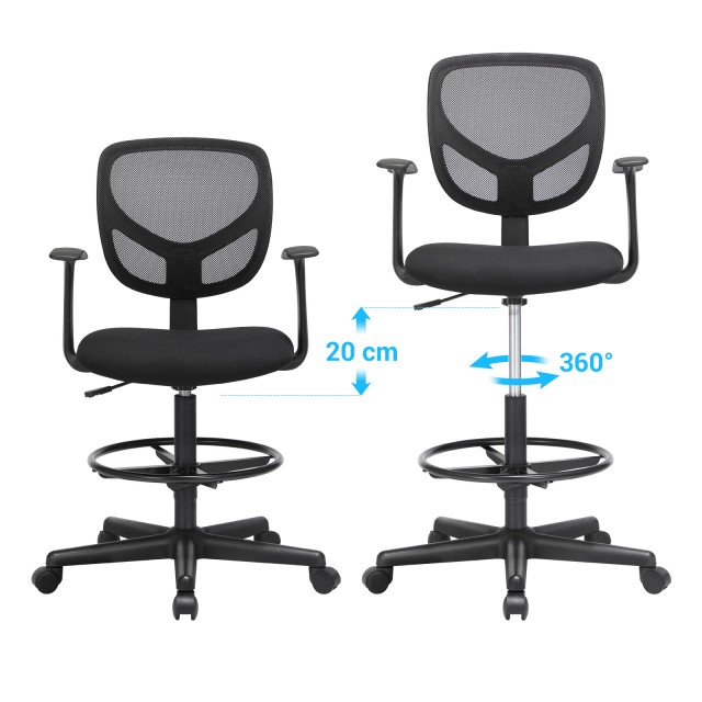 SONGMICS Εργονομική Καρέκλα Γραφείου, Μαύρη, 55-75 cm, OBN25BK 