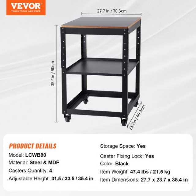 Βάση Πλάνης VEVOR, 45 kg, Ρυθμιζόμενο Ύψος, με Ρόδες & Αποθηκευτικό...