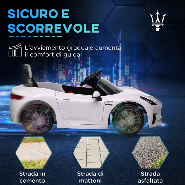 AIYAPLAY  Παιδικό Αυτοκίνητο 12V Maserati Gran Turismo Folgore με Τηλεχειριστήριο, Ηλικίες 3-5 Ετών, Λευκό  370-345V90WT
