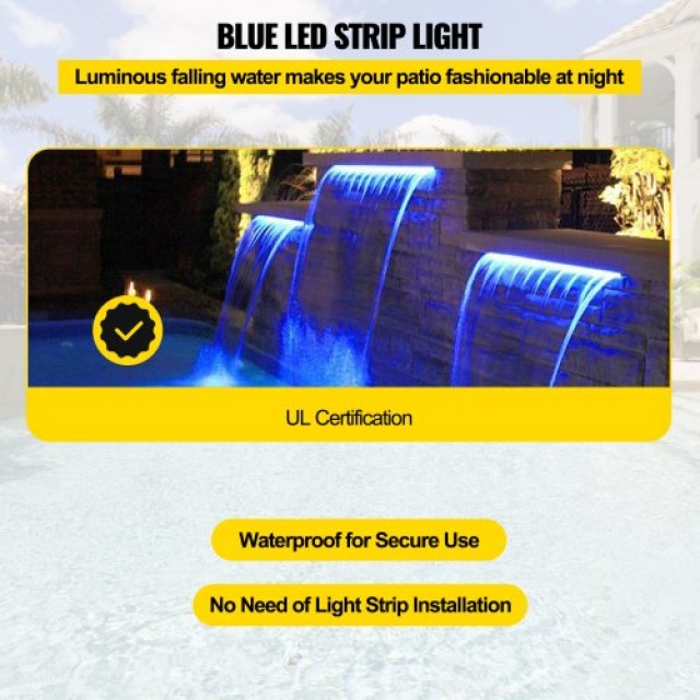 VEVOR Καταρράκτης Πισίνας με LED Φωτισμό 30x8x20cm, Ακρυλικός Καταρράκτης για Κήπο, Πισίνα, Πλατείες  SLPBPQAW300LG0001V2
