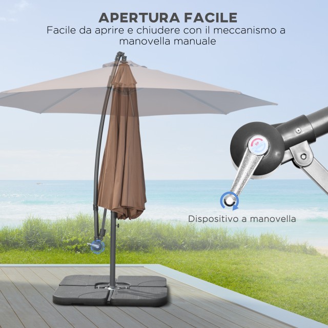 Outsunny Εκκεντρωμένη Ομπρέλα με 6 Ακτίνες, Μανιβέλα και Σταυρωτή Βάση, από Μέταλλο και Πολυεστέρα, Ø292x247 εκ., Καφέ 84D-096V01CF