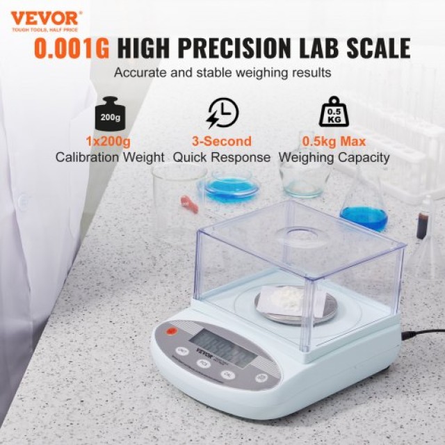 Ζυγός Ακριβείας VEVOR 500g x 0.001g με Ανεμοθώρακα LCD  SYSCHTP0001GFGCEAV2