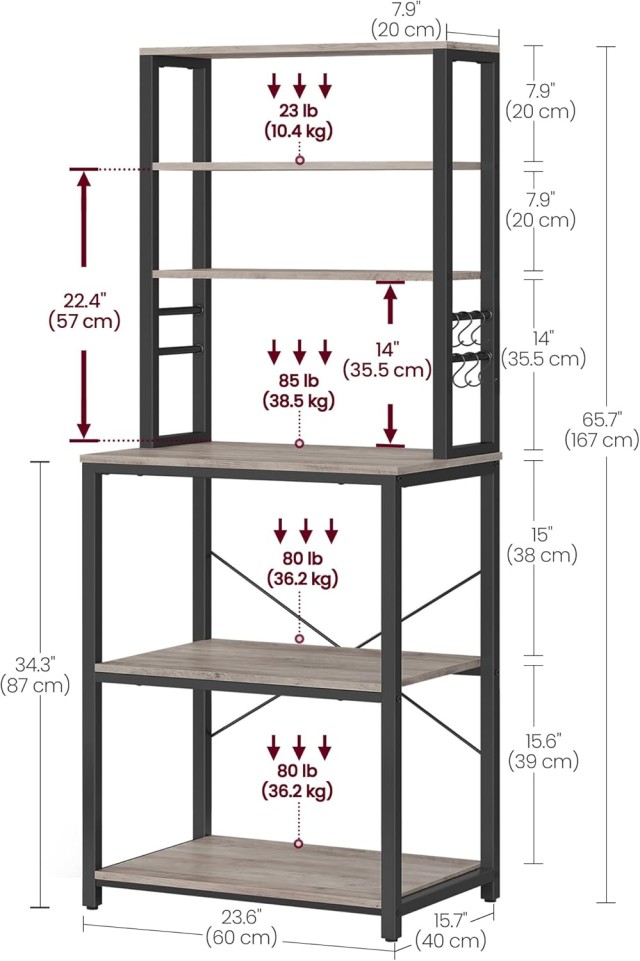 Ραφιέρα Κουζίνας  με 6 Ράφια και 6 Γάντζους 40 x 60 x 167cm– Greige...