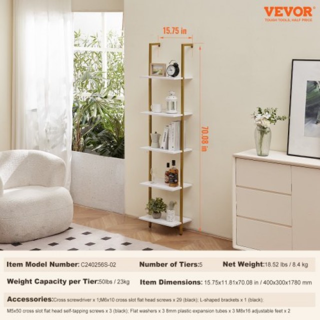 VEVOR  Ράφι Βιομηχανικού Στυλ 5 Επιπέδων 39.6x30cm Τοίχου Χρυσό Λευκό JSGZWJFGHMBJKXPV1V0