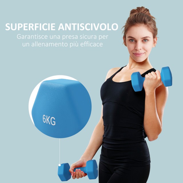 SPORTNOW Σετ 2 Εξαγωνικοί Αλτήρες 2x6kg από Μέταλλο και Πλαστικό με Αντιολισθητική Λαβή 22x10x10 cm Μπλε A91-315V05LB