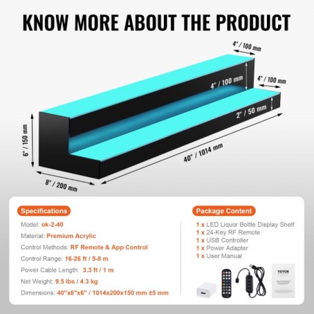 Ράφι Μπουκαλιών LED VEVOR 2 Επιπέδων με Έλεγχο RF & Εφαρμογής 1014x...