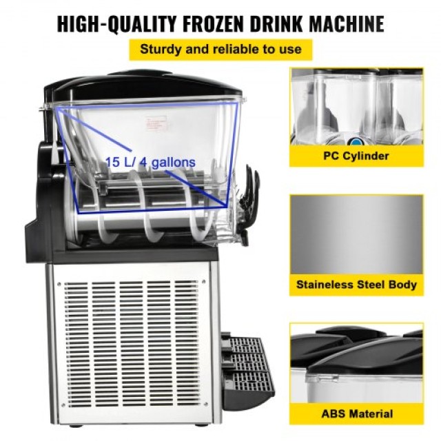 Επαγγελματική Μηχανή Γρανίτας VEVOR, 3 x 15 L, 800 W, με Έξυπνο LED Πίνακα Ελέγχου  SY45L800W220VAL8QV2