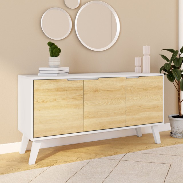 Ξύλινος Μπουφές Vigo με 3 Πόρτες 113 x 40 x 60 cm Λευκό & Ξύλο  30150234 Idomya