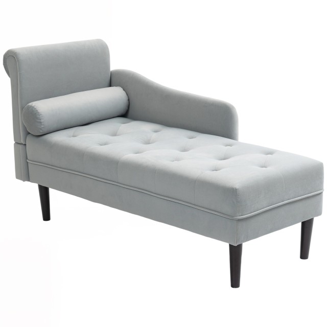 HOMCOM Γκρι Βελούδινη Μακρά Καρέκλα 146x61x82.5 cm με Καπιτονέ Επέν...