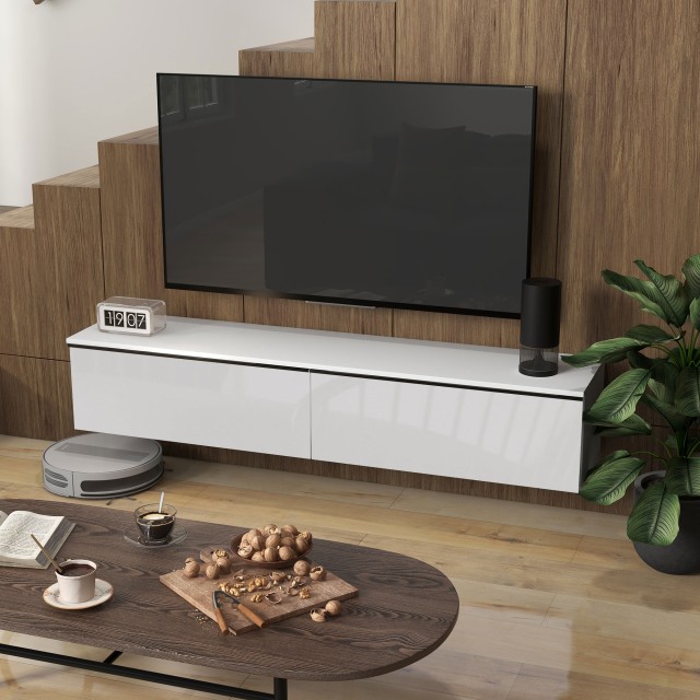 HOMCOM Κρεμαστή Τηλεόραση με Ντουλάπια Ξύλινα, 160x35x30 cm, Λευκό ...