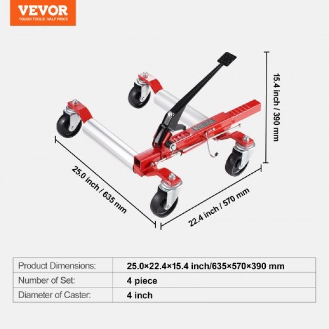 VEVOR  Σετ 4 Ανυψωτικά Οχημάτων 1500Lbs για Μετακίνηση Τροχών ZHSKU00000000000101