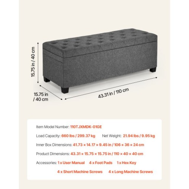 VEVOR Πάγκος Αποθήκευσης VEVOR, Κουμπωτός Τερματικός Οθωμανής με Με...