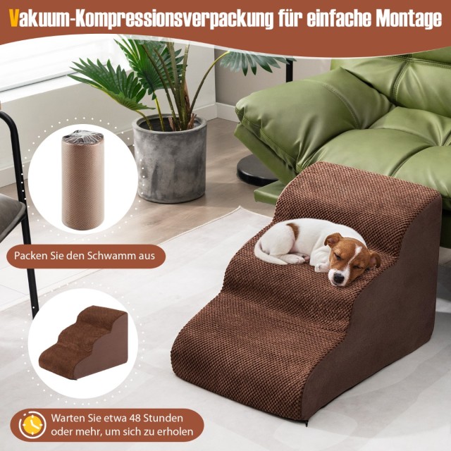Costway Τριπλή Ράμπα Σκύλου από Αφρό 58 x 42 x 40 εκ. Καφέ PW10062CF