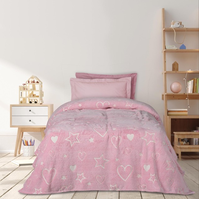 DAS KIDS Κουβερτά Fleece 160x220 Φούξια - Λευκό 420588104898