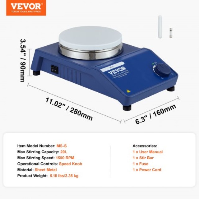VEVOR Μαγνητικός Αναδευτήρας 0-1500 RPM 21L  CLJBJ120LBJR0ICLWV2