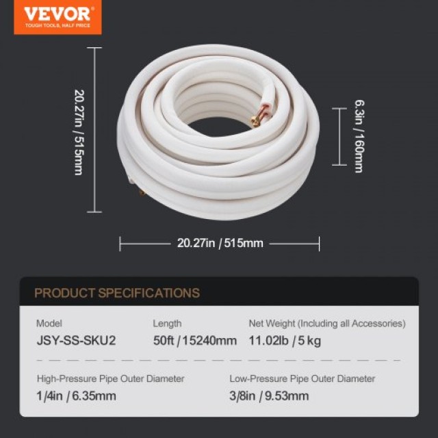 Σετ Σωληνώσεων VEVOR 15240mm για Κλιματιστικά Mini Split  KDLJTG50FT140P486V0