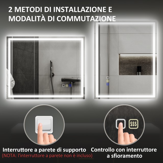 HOMCOM Καθρέφτης Μπάνιου LED με Bluetooth, 80x100 εκ. 834-850V06SR
