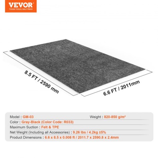 Αδιάβροχο Πατάκι Γκαράζ VEVOR 2x2.6m για Προστασία Δαπέδου  CKDT6685HHS0ESEFOV0