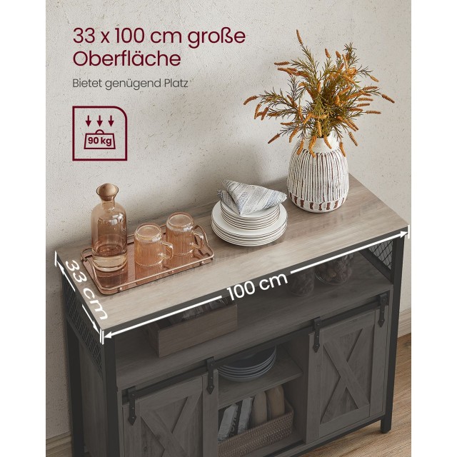 VASAGLE Ξύλινος Μπουφές Country Style 33 x 100 x 80 cm Γκρι Μαύρο, ...