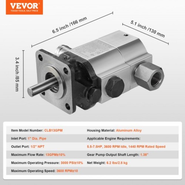 Αντλία Υδραυλικού Κορμοτεμαχιστή VEVOR 13GPM 3000PSI  CLB13GPMCLB000001V0