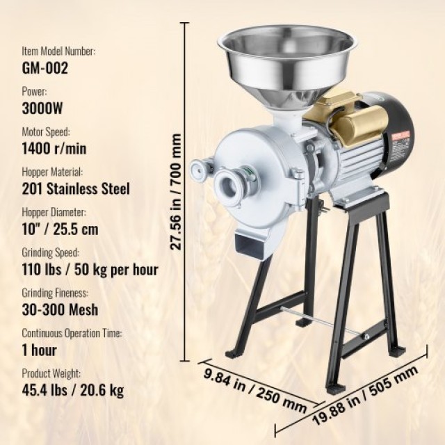 Ηλεκτρικός Μύλος Δημητριακών 3000W VEVOR για Υγρή & Ξηρή Άλεση  DDMPSGWYMJLJOM53QV2