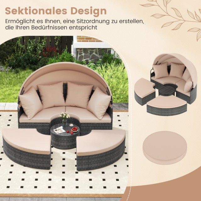 Costway Καρέκλα Ξαπλώστρας Ήλιου με Οροφή & Τραπέζι & Μαξιλάρια Καθ...