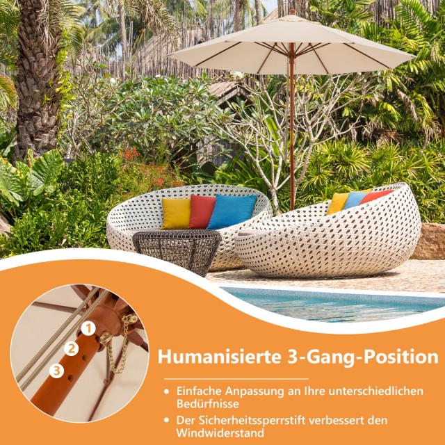 Costway Μεγάλη Ξύλινη Ομπρέλα Κήπου με Πολυεστερικό Σκίαστρο NP10817MS