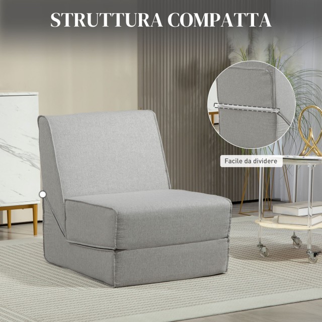 Πολυθρόνα Δαπέδου 61 x 80 x 74cm Μετατρέψιμη σε Σεζλόνγκ από Ύφασμα 61 x 161 x 59cm Ανοιχτό Γκρι  83B-154V00LG HOMCOM