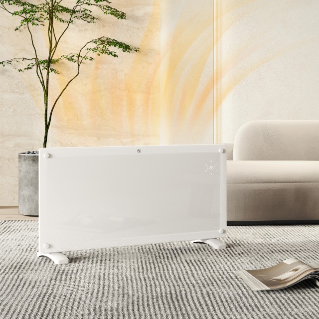 HOMCOM  Θερμαντικό Σώμα Μεταφοράς 2000W με Ρυθμιζόμενη Θερμοκρασία, Τηλεχειριστήριο και Χρονοδιακόπτη, 87x21.5x44.5 cm, Λευκό  820-421V92WT
