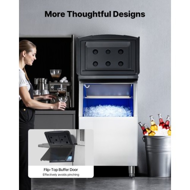 VEVOR Επαγγελματική Παγομηχανή με Κάδο Αποθήκευσης Πάγου, 113 KG, α...