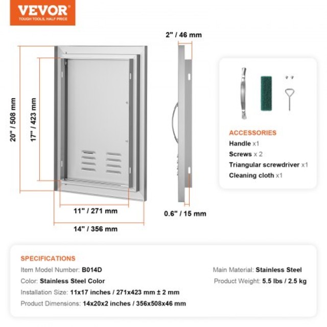 Πόρτα BBQ Νησίδας 356x508 mm Ανοξείδωτη για Εξωτερική Κουζίνα - VEV...
