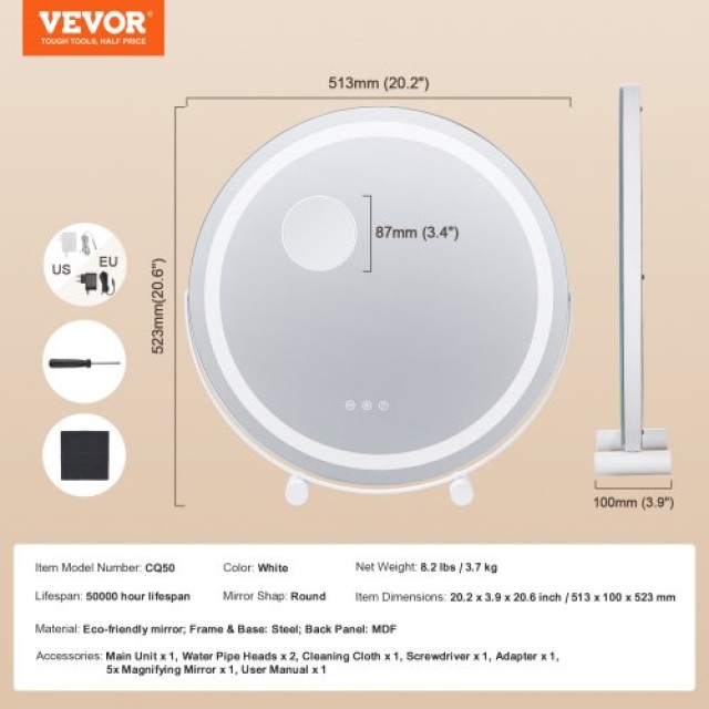 VEVOR  Καθρέφτης Μακιγιάζ LED 20 με Φώτα & Έξυπνη Αφή για Υπνοδωμάτιο TMHZJJSYXDD56H07SV2