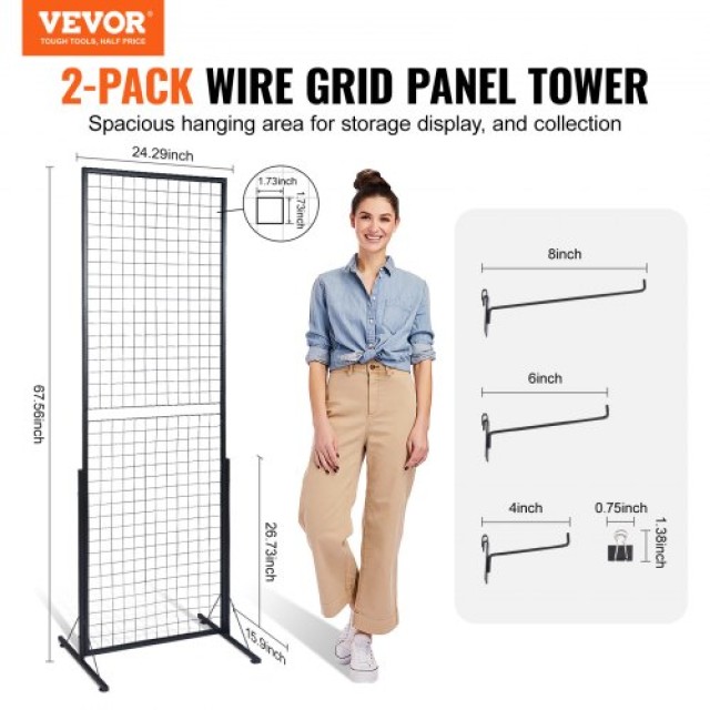 VEVOR  Πάνελ Πλέγματος 2x5.6 με Βάση, Διπλής Όψης για Εκθέσεις & Λι...