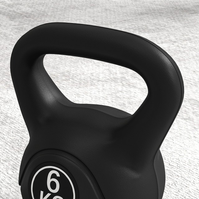 HOMCOM Kettlebell 6kg από Πλαστικό και Άμμο με Επίπεδη Βάση και Λαβή 20x13x22 cm Μαύρο A91-076V05BK