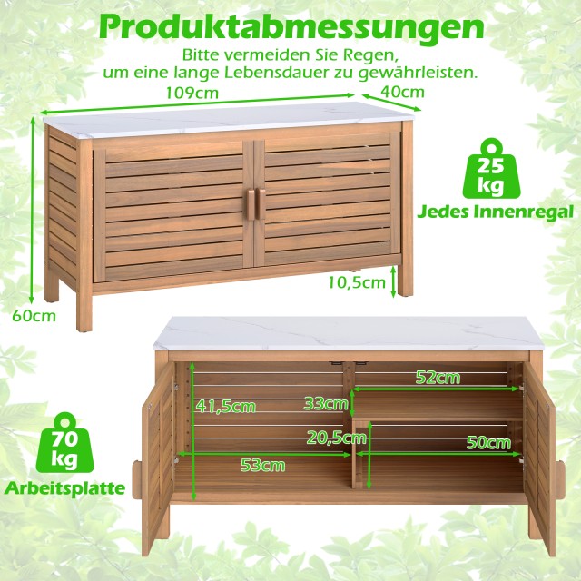 Costway  Ξύλινη Ντουλάπα Βεράντας με Δίφυλλη Αποθήκευση και Επιφάνε...