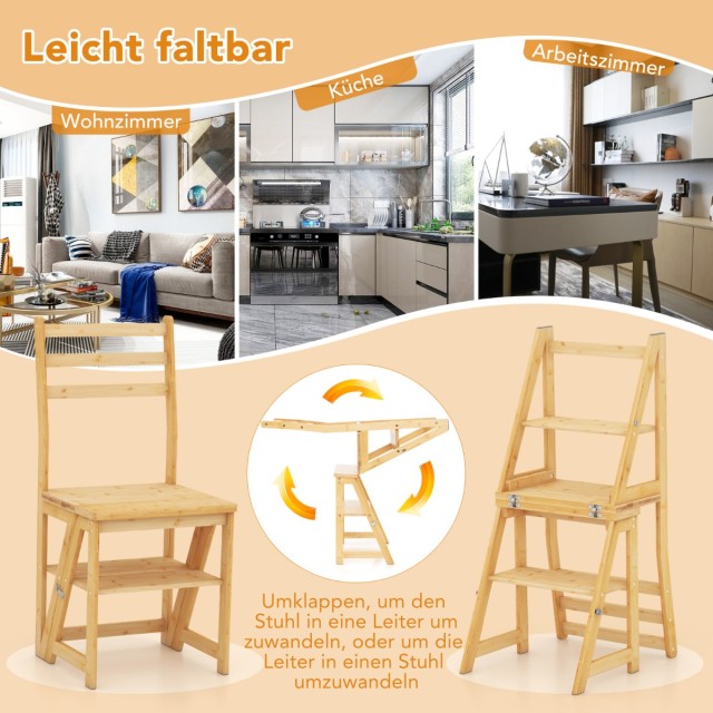 Costway Πολυλειτουργικό Σκαμπό & Καρέκλα & Ράφι Φυτών από Μπαμπού 3...