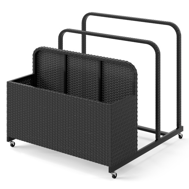 Costway  Μαύρο Καλάθι Αποθήκευσης Rattan με Ρόδες για Πισίνα - Ιδαν...