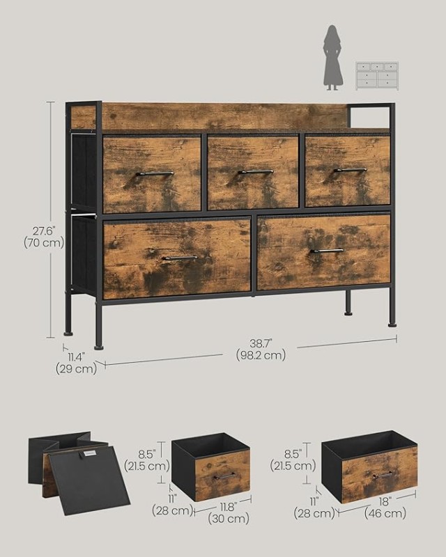 SONGMICS Συρταριέρα 98.2x29x70cm με 3 Μικρά και 2 Μεγάλα Συρτάρια για Οργάνωση και Αποθήκευση LTS135B01