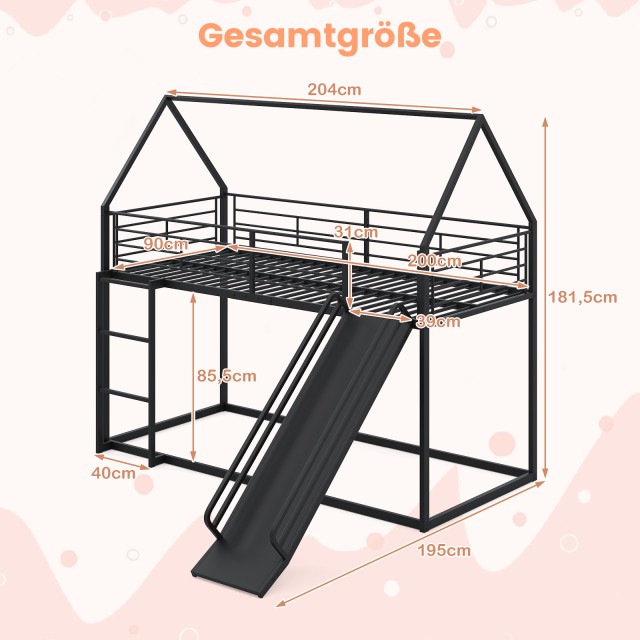 Costway Χαμηλό Κουκέτα-Haus με Τσουλήθρα, Ασφαλές Κάγκελο & Σκάλα 2...