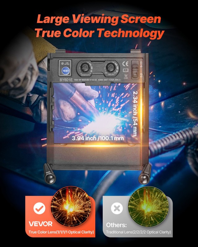 VEVOR Κράνος Συγκόλλησης Αυτόματης Σκίασης, Οθόνη 100 x 59.4 mm Ανα...
