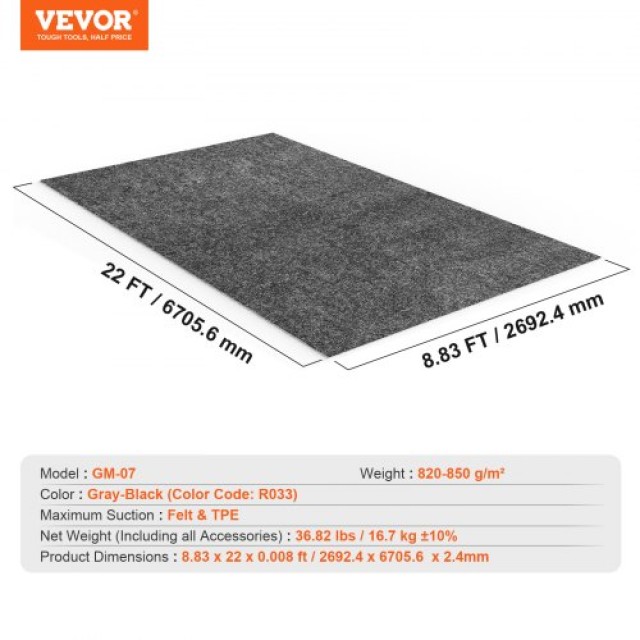 VEVOR Πατάκι Γκαράζ 2.68 x 6.7 M, Αδιάβροχη Προστασία για Αυτοκίνητα, Αντιολισθητικό και Εύκολο Καθάρισμα  CKDT81022HHSFA1DAV0
