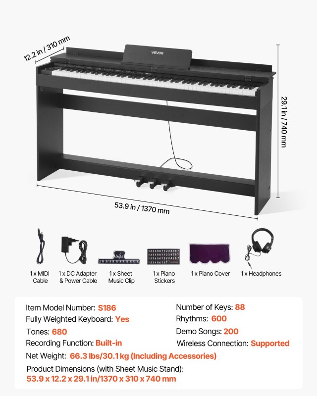 VEVOR 88 Πλήκτρα Ψηφιακό Πιάνο με Επιπλέον Διαστάσεις και Συνδέσεις... VEVOR 88 Πλήκτρα Ψηφιακό Πιάνο με Επιπλέον Διαστάσεις και Συνδέσεις...