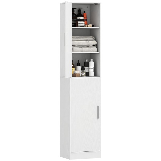 HOMCOM Λευκή Ξύλινη Στήλη Μπάνιου 40x35x180 cm με 2 Ντουλάπια και 6 Ρυθμιζόμενα Ράφια 836-605V90WT