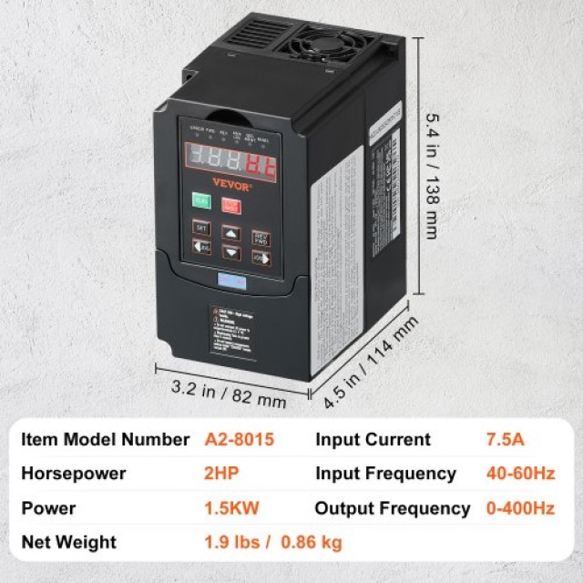 VEVOR VFD 2HP, 1.5KW, 7.5A 220V Είσοδος 1/3 Φάσης σε 3 Φάσεις 0-400...
