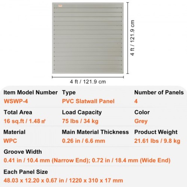 Πάνελ Slatwall VEVOR 4x1 ft Γκρι (Σετ 4) για Οργάνωση Γκαράζ και Καταστήματος  BTQBPVCF16SQTX3KIV0