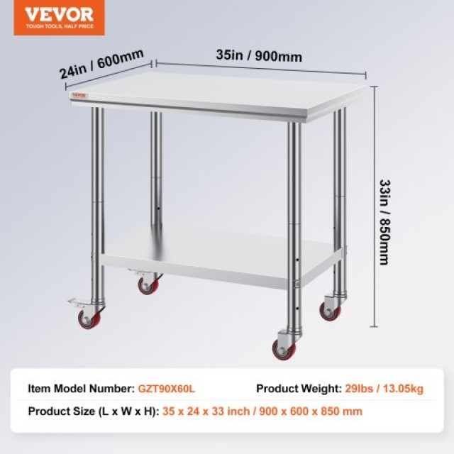Επαγγελματικός Πάγκος Εργασίας VEVOR 36x24 με Ρόδες και Ρυθμιζόμενο Ράφι  SYGZT36X24INDJL01V0