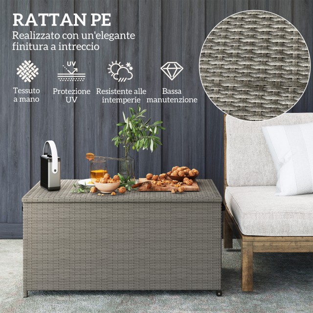 Outsunny Εξωτερικό μπαούλο 184L από PE Rattan με ρόδες και αδιάβροχη εσωτερική επένδυση, 102x52x52 cm, Γκρι 865-023V00GY